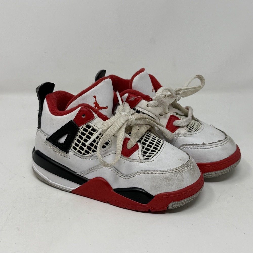 Jordan Air Jordan 4 Mid Top Leather Sneakers White/Red/Black Kids 8C BQ7670-160